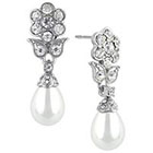 Kenneth Jay LaneTM Crystal Flower Drop Post Earrings with Simulated Pearls - Silver/White