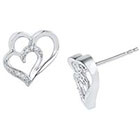 Diamond 1/20 CT. T.W. Round Prong Set Double Heart Earring in Sterling Silver (IJ-I2-I3)