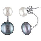 Allura 10-10.5mm Gray Freshwater and 7-7.5mm White Freshwater Cultured Pearl Earrings in Sterling Silver