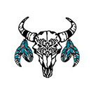 myTaT Western Tattoo, Bohemian Black Bull Skull Tattoo, Skull with Turquoise Feathers Temporary Tattoo