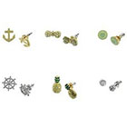 Target Stud Bow, Bezel, Anchor, Wheel, and Pineapple Earrings - Gold/Green