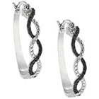 Diamond Silver Overlay Accent Black and White Infinity Hoop Earrings
