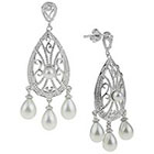 Tevolio Glass Pearl Chandelier Earrings - Silver/White