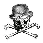 Taboo Tattoo 2 Vintage Skull and Crossbones with Bowler Hat Temporary Tattoo, various sizes available