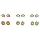 Target Oval and Flower Stud Earrings Set of 6 - Gold/Multicolor
