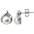 Diamond 0.005 CT.T.W. Accent Cultured Freshwater Pearl Sterling Silver Button Earrings