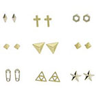 Target Razor Women's Pyramid, Nut, Star, Cross, Safety Pin and Razor Blade Stud Earrings Set of 9 - Gold/Silver