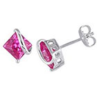Allura 2.64 CT. T.W. Square Shaped Pink Sapphire Pin Earrings in Sterling Silver