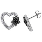 Black Diamond Diamond Women's Sterling Silver Accent Round-Cut Open Heart Earring