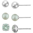 Target Silver Plated Cubic Zirconia Pearl Round and Ball Earrings Set - 5mm