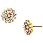 Target Button Earrings with Round Stones - Gold