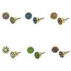 Target Stud Earrings with Facet Glass Stones - Gold/Blue