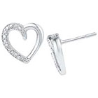 Diamond Accent Prong Set Heart Stud Earring in Sterling Silver (IJ-I2-I3)