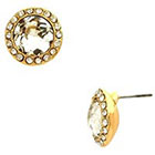 Target Button Earrings with Pave and Center Stone - Gold
