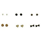 Target Set of 6 Stud Earrings with Pearl Heart Bow Flowers and Buttons - Gold/Ivory/Black