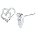 Diamond Accent Prong Set Double Heart Stud Earring in Sterling Silver (IJ-I2-I3)