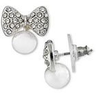 Target Bow Post Crystal Encrusted Earrings with Simulated Pearl Disc Drop - Silver