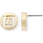 Liz Claiborne Gold-Tone Logo Button Earrings in Gold Tone