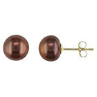 Allura 9-10mm Cultured Freshwater Button Pearl Stud Earrings in 10k Yellow Gold - Brown