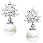 Journee Collection 2/5 CT. T.W. Pear Cut CZ Basket Set Simulated Pearl Dangle Earrings in Brass - Silver