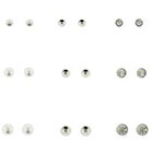 eBay Women's Stone and Ball Stud Earrings Set of 9 - Silver/Crystal/Ivory