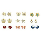 Target Flower, Butterfly, Crown, Star, Ring, and Peace Sign Stud Earrings Set of 9 - Gold/Crystal/Multicolor